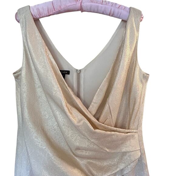 Escada Women’s 100% Silk Beige/Gold V-Neck Ruched Sleeveless Lined Dress 8/38 - Picture 3 of 14
